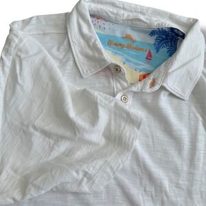 Tommy Bahama Mens XL/TG White Pima Cotton Island Print Collar Polo Shirt